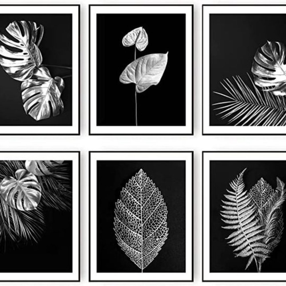 Silver Grey Leaf Wall Art Prints Modern Tropical Botanical Plant Leaves Canvas P